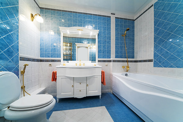 blue bathroom remodeled