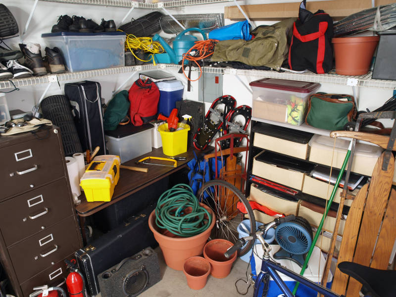 cluttered garage