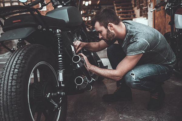 motorcycle storage inside a garage