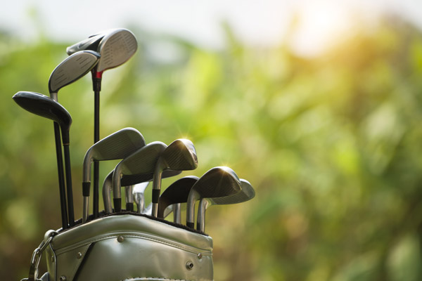 Closeup Old Golf Bags On Green